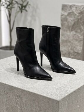 Zara Black Studded Pointed Toe Stiletto Ankle Boots Women’s EU 7